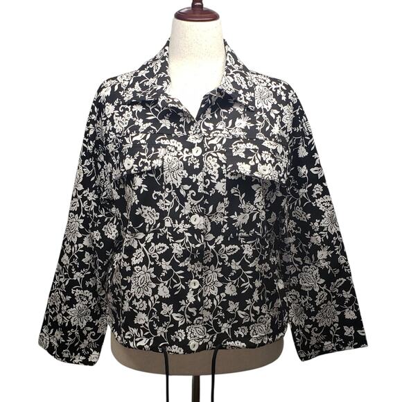 Ruby Rd Womens White Floral Jacket Plus Size 14 Stretch, Lightweight, Pockets - Picture 1 of 11